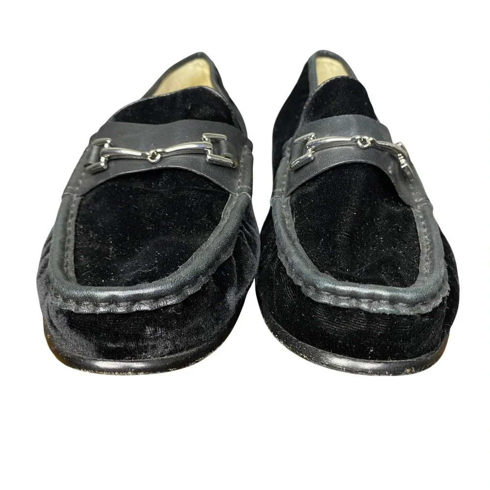 Sam Edelman Talia Velvet Loafers Black Leather Bit Buckle Women's Shoes‎ 8